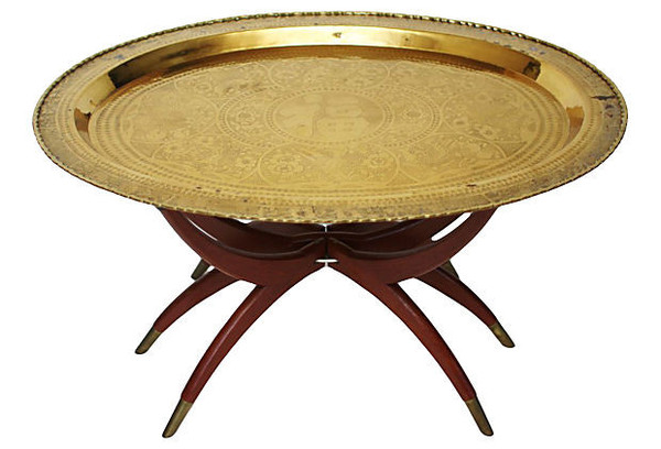 Midcentury Etched Brass Coffee Table